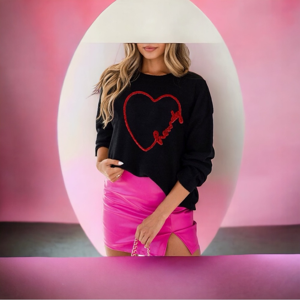 Black Heart Howdy Round Neck Casual Sweater